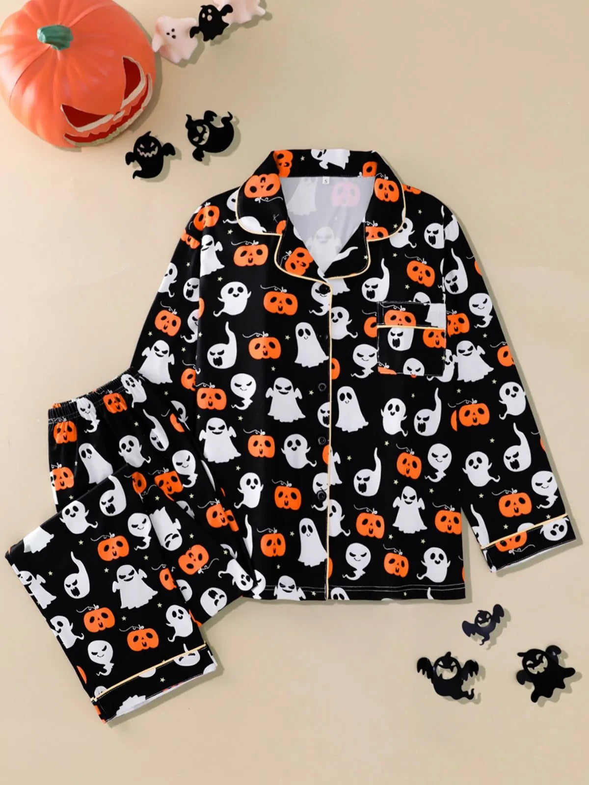 2pcs Halloween Pumpkin Cute Ghost Pajama Pants Set