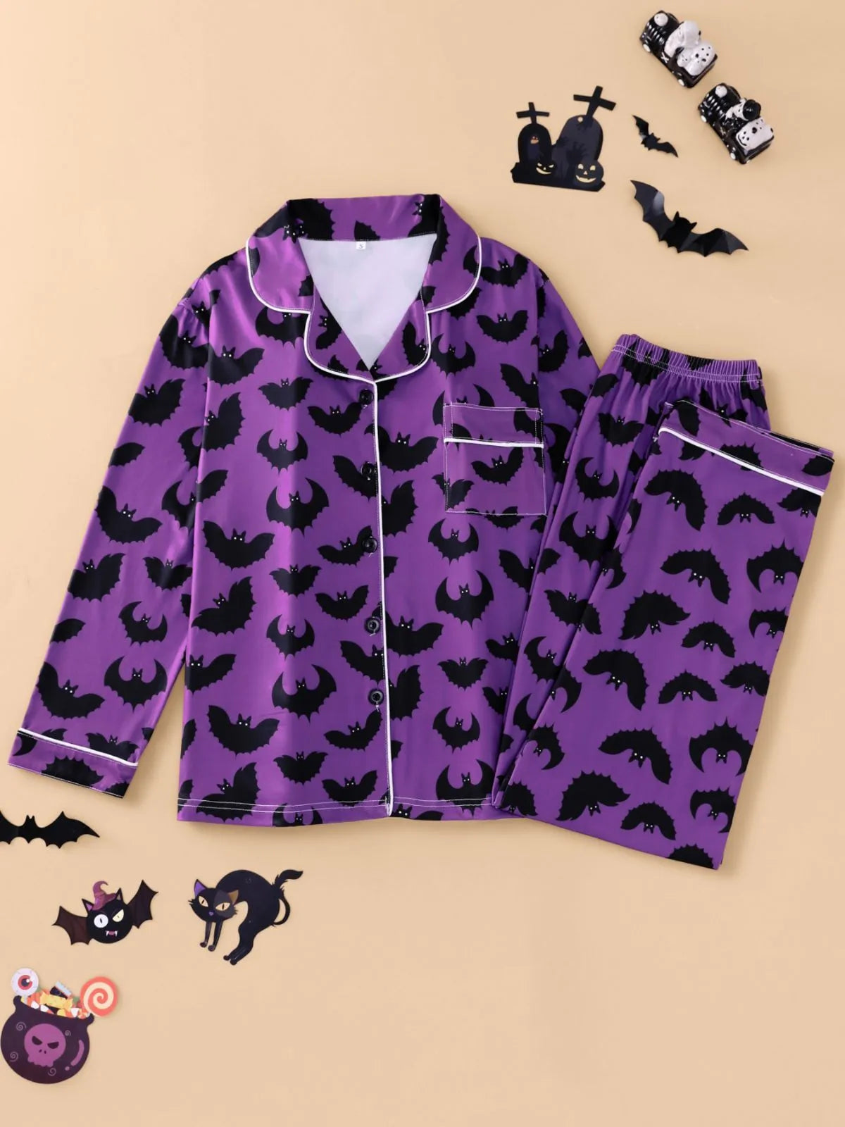 2pcs Halloween Bat Print Pajama Pants Set