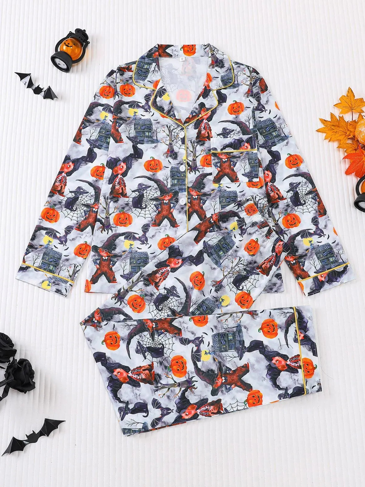 2pcs Halloween Pumpkin Ghost Pajama Pants Set