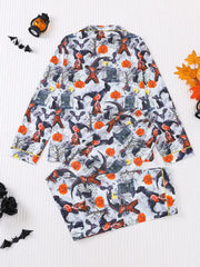 2pcs Halloween Pumpkin Ghost Pajama Pants Set