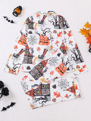 2pcs Halloween Ghost Black Cat Pumpkin Bat Spider Skull Pajama Pants Set