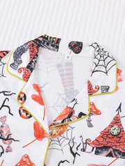 2pcs Halloween Ghost Black Cat Pumpkin Bat Spider Skull Pajama Pants Set