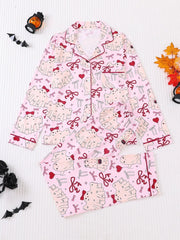 2pcs Halloween Pink Bow Pajama Pants Set
