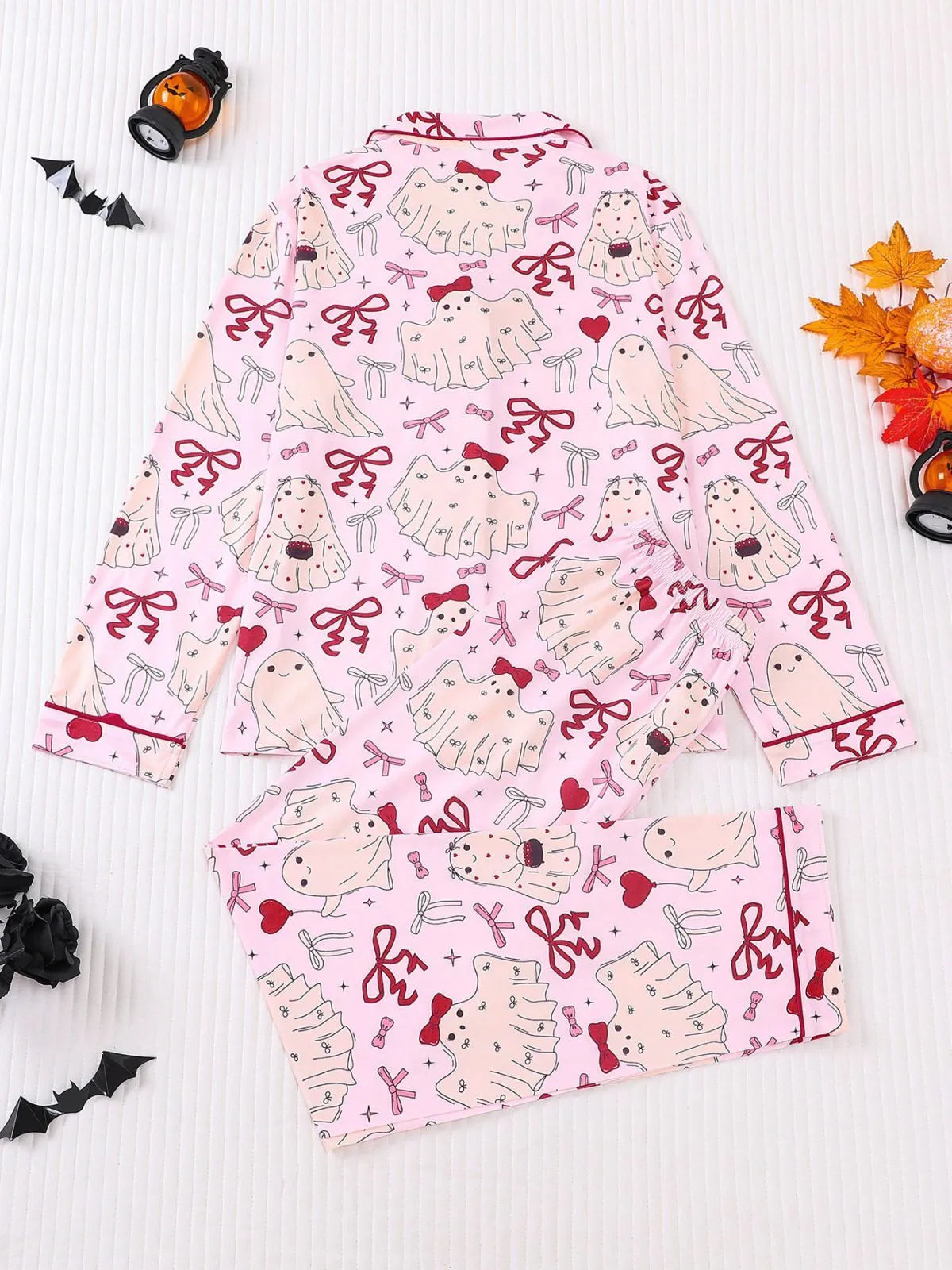 2pcs Halloween Pink Bow Pajama Pants Set