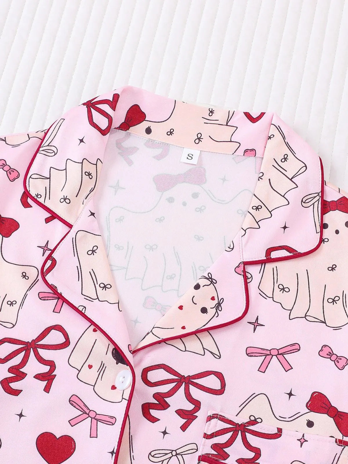 2pcs Halloween Pink Bow Pajama Pants Set