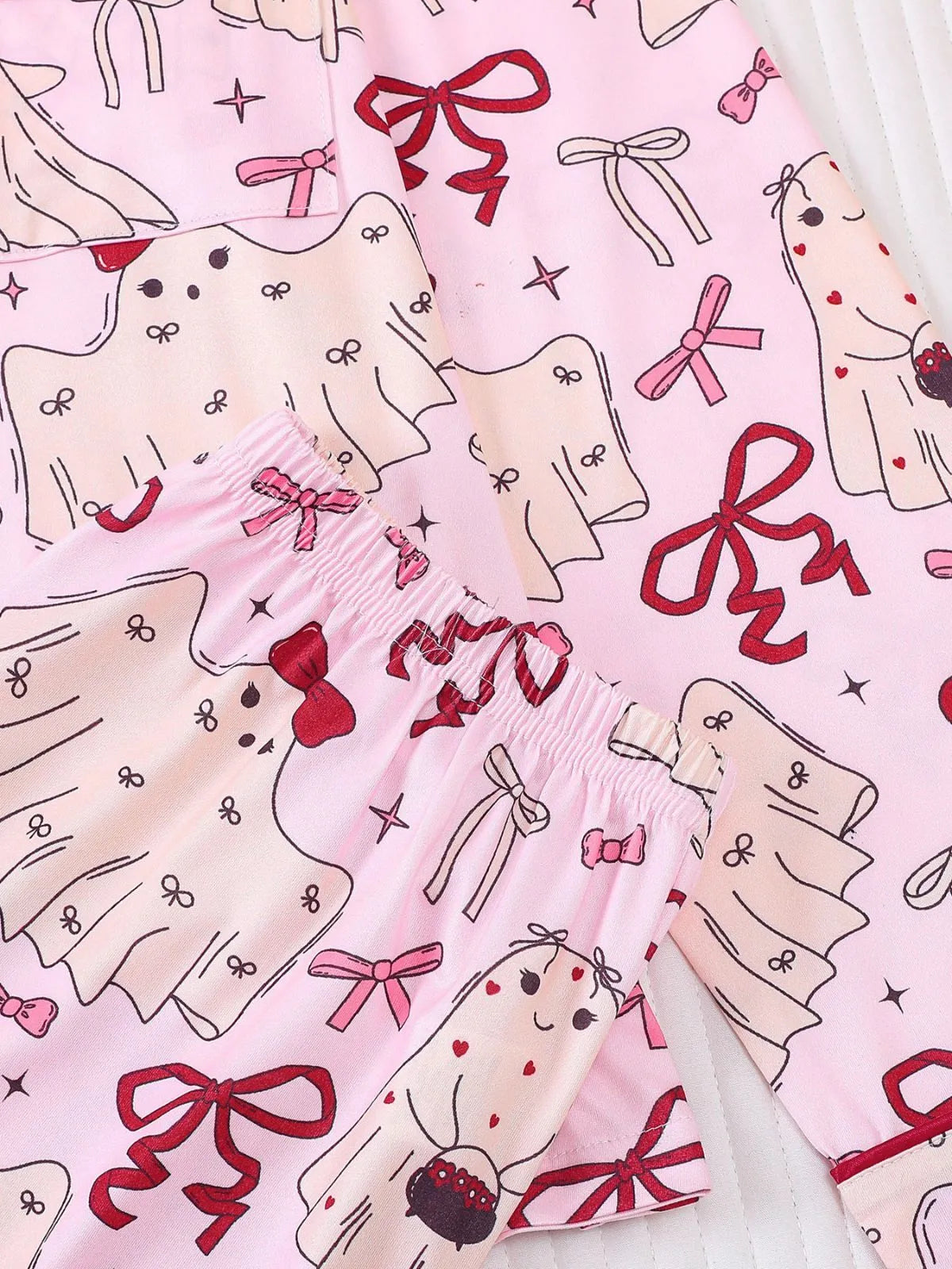 2pcs Halloween Pink Bow Pajama Pants Set