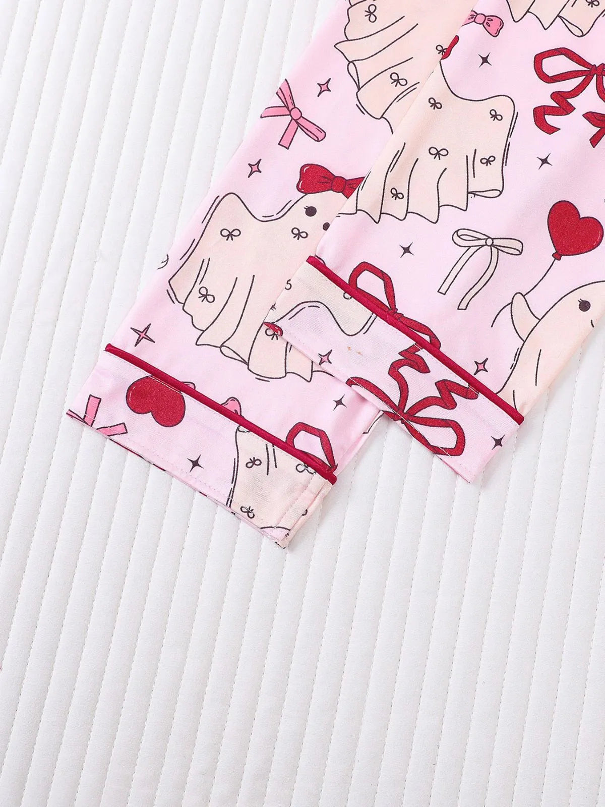 2pcs Halloween Pink Bow Pajama Pants Set