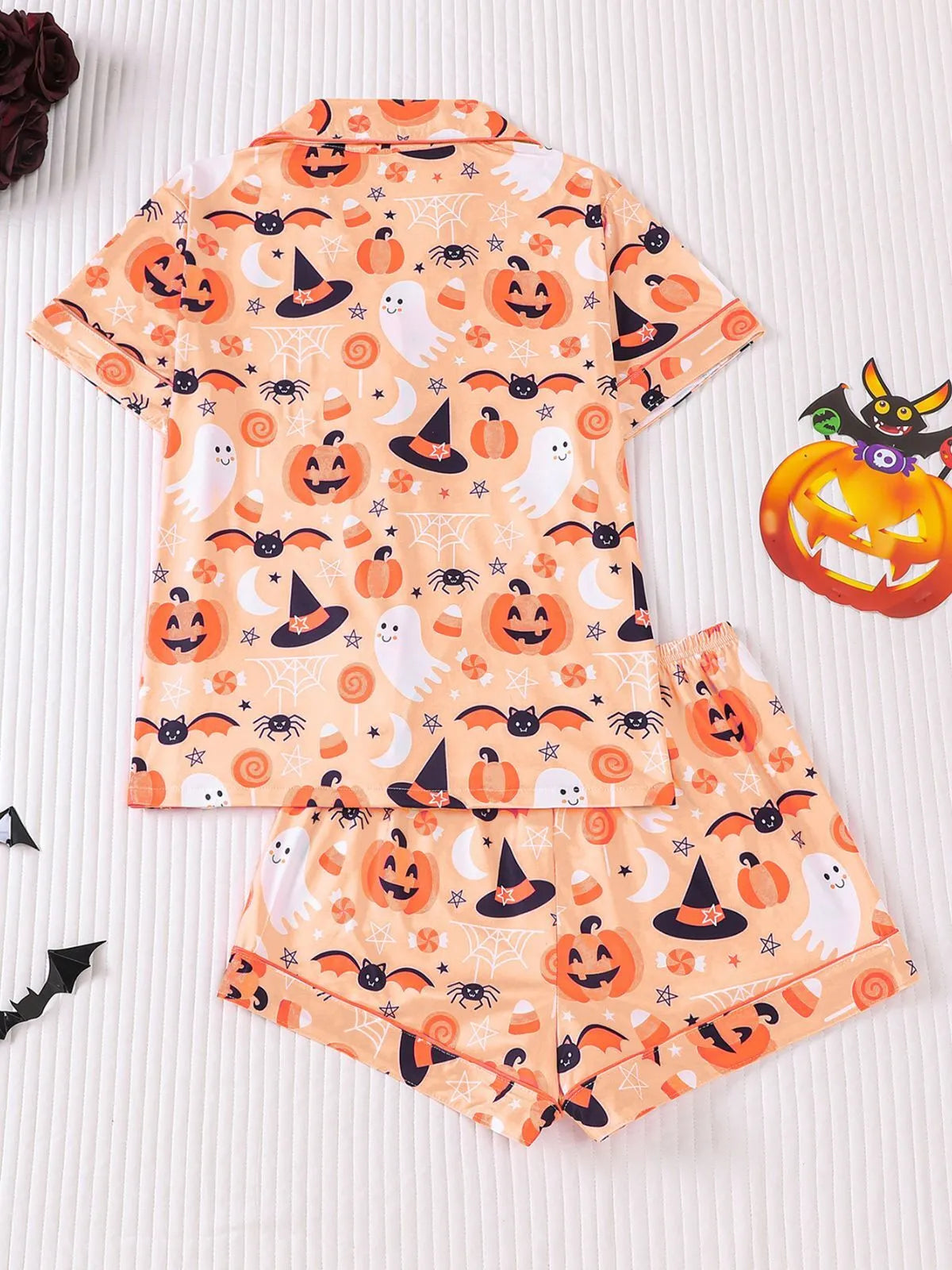 Halloween Women's Sleepwear Set, Soft Button Front Shirt & Elastic Shorts