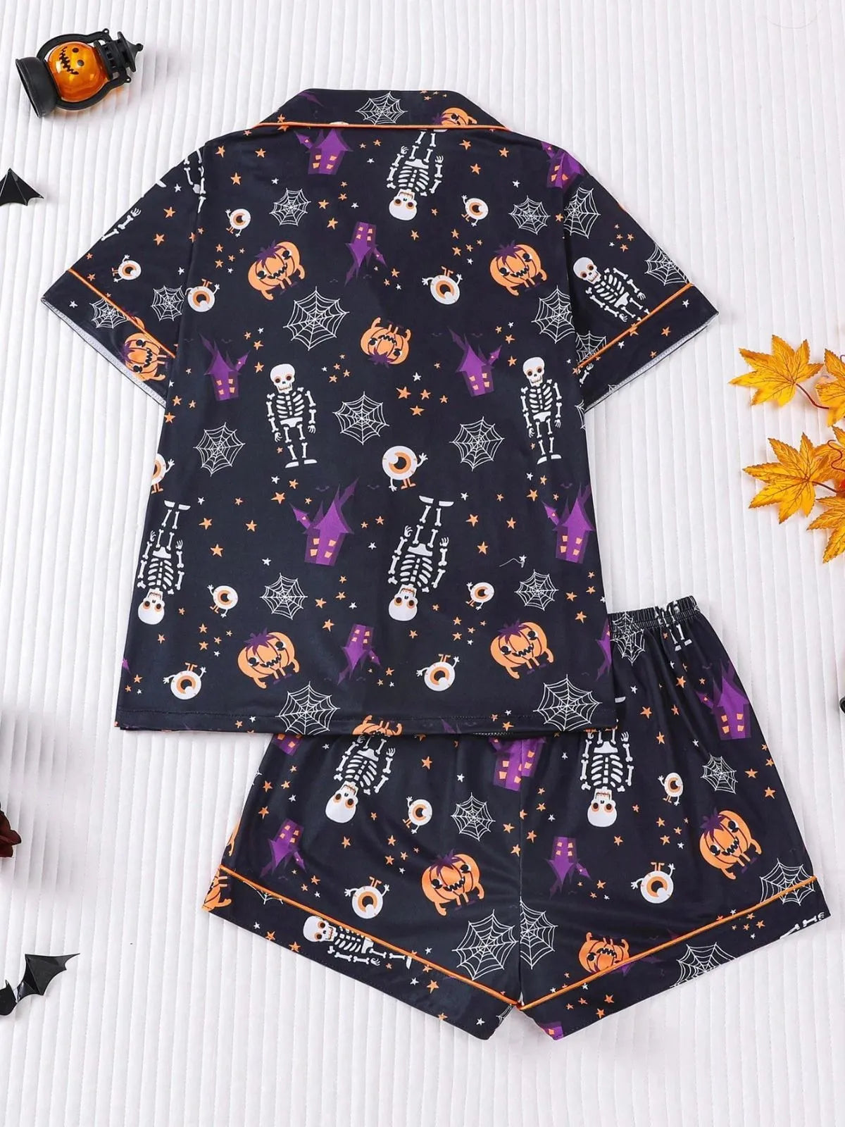 Halloween Women's Sleepwear Set, Soft Button Front Shirt & Elastic Shorts