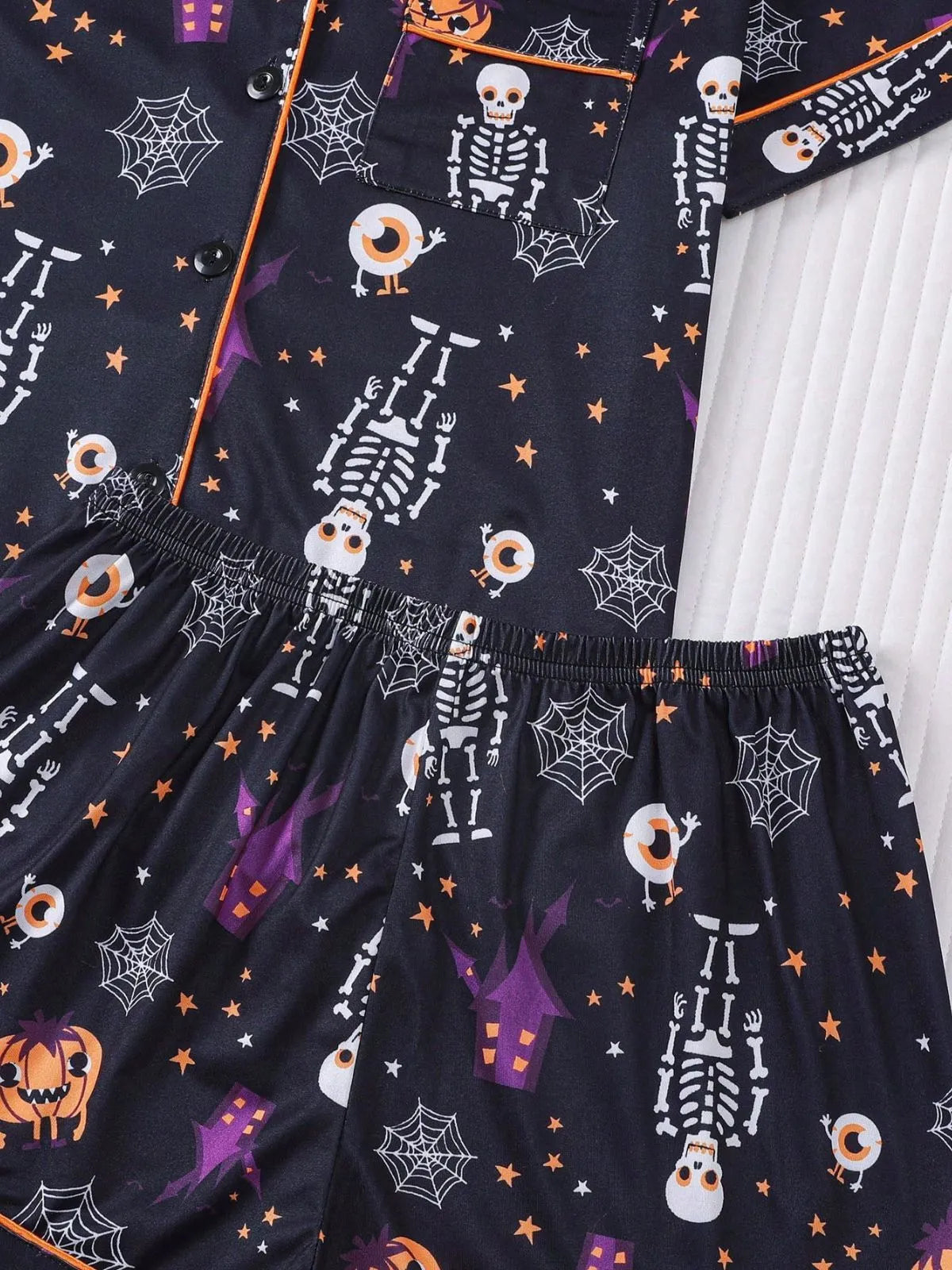 Halloween Women's Sleepwear Set, Soft Button Front Shirt & Elastic Shorts