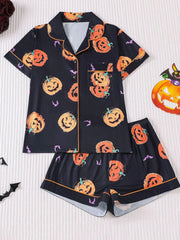 Halloween Women's Sleepwear Set, Soft Button Front Shirt & Elastic Shorts