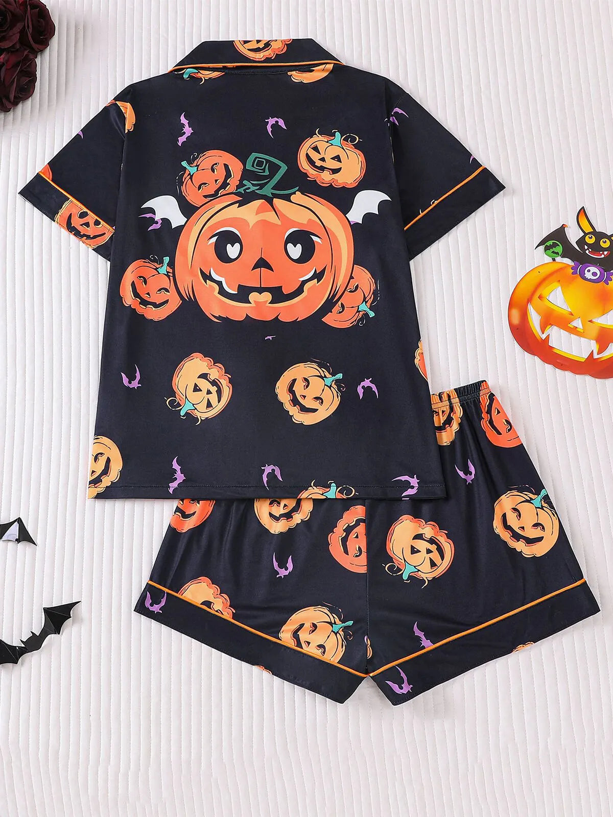 Halloween Women's Sleepwear Set, Soft Button Front Shirt & Elastic Shorts