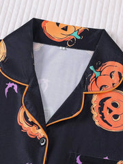 Halloween Women's Sleepwear Set, Soft Button Front Shirt & Elastic Shorts