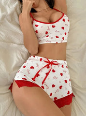 2pcs Heart Pajama Cami Shorts Set