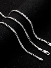 2pcs MEN Trendy 3mm Chain Layered Sterling Silver Cuban Link Rope Necklace 