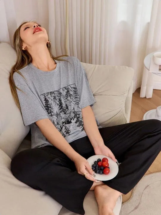 2pcs Plants Pajama Pants Set