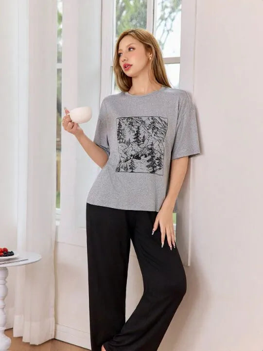 2pcs Plants Pajama Pants Set