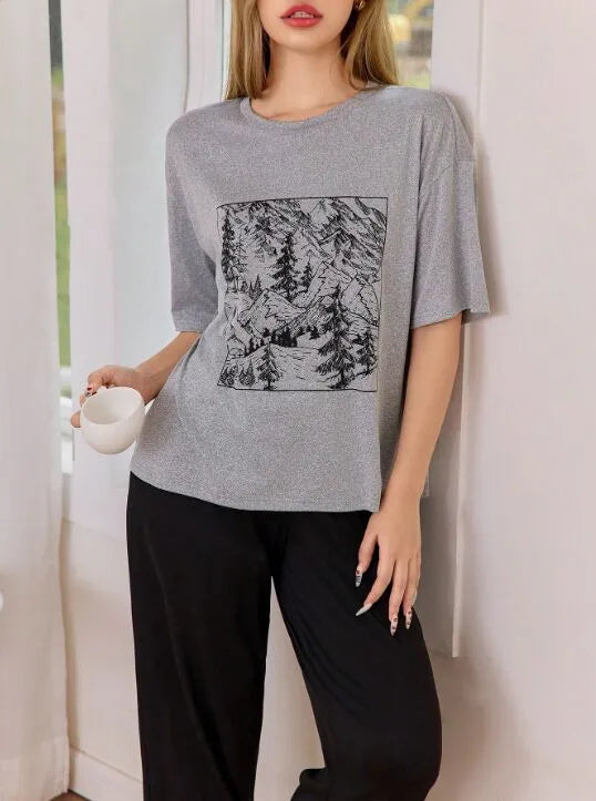 2pcs Plants Pajama Pants Set