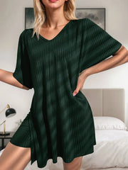 2pcs Set Solid Short Sleeve Slit Pajama Shorts Set