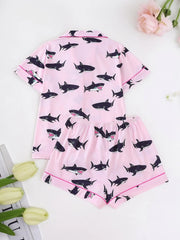 2pcs Shark Pajama Shorts Set