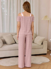 2pcs Solid Bow Pajama Pants Set