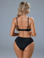 2pcs Solid Floral Embroidery Sexy Lingerie Set