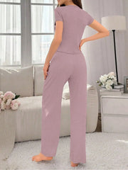 2pcs Solid Heart Print Pajama Pants Set