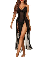 2pcs Solid Sexy Sheer See Through Nightgown Including Nightgown and Thong