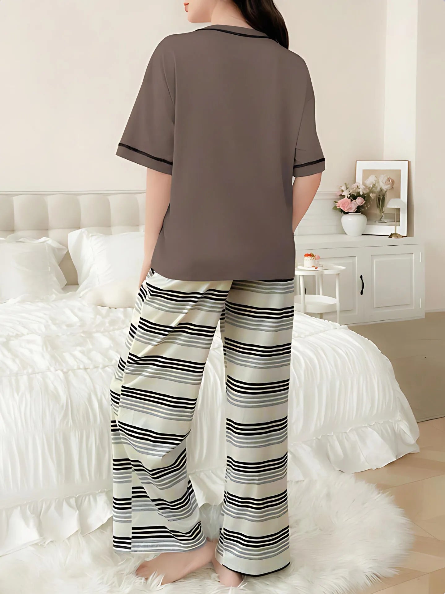 2pcs Striped Pajama Pants Set