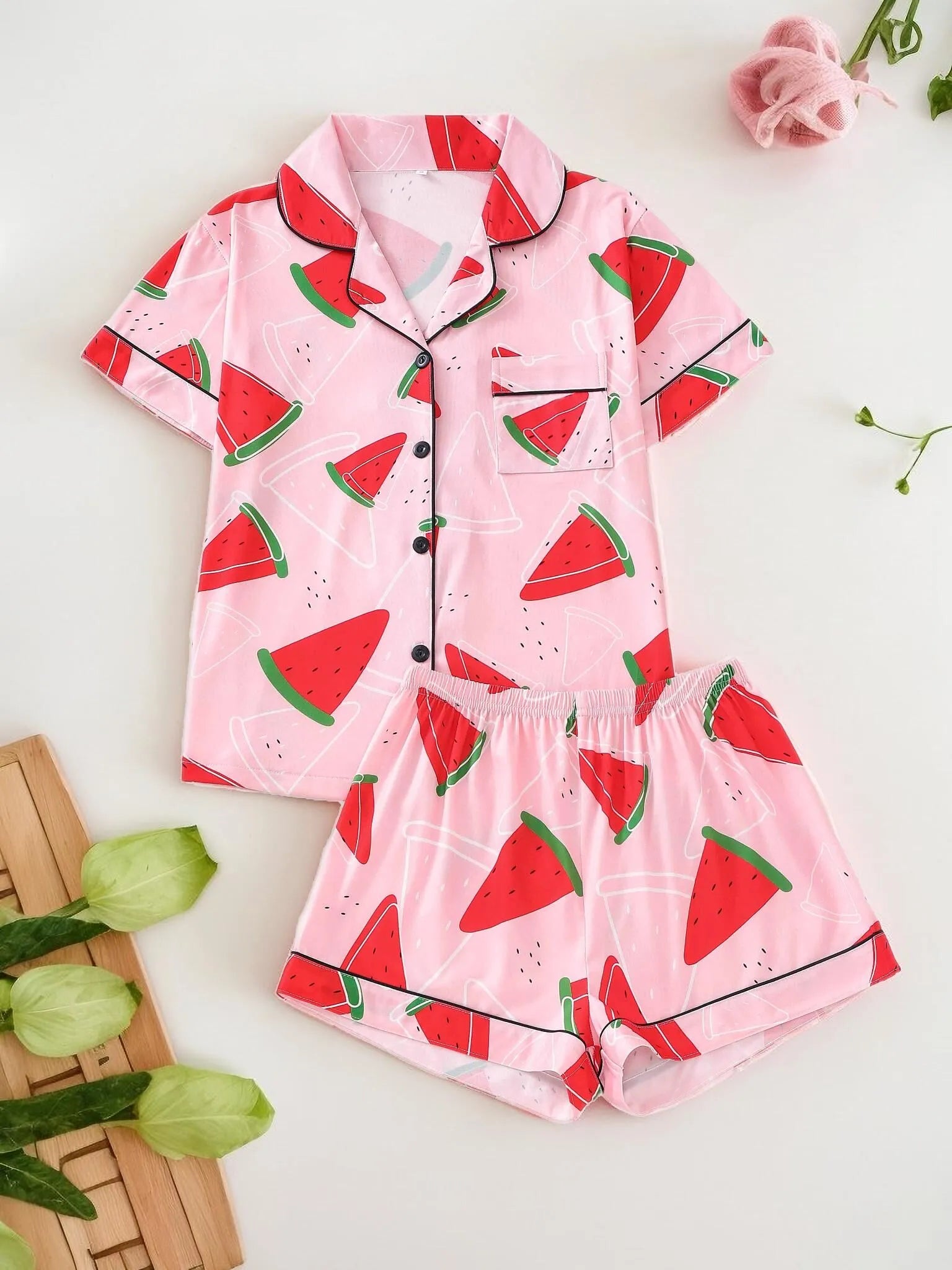 2pcs Watermelon Pajama Shorts Set