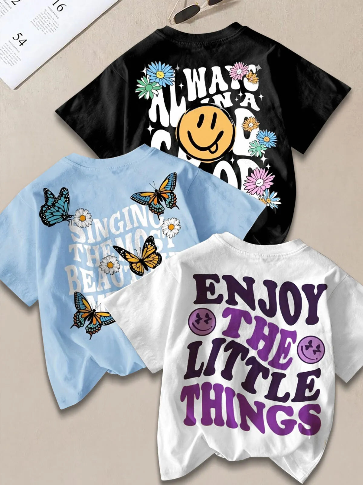 3-Pack Butterfly Round Neck Short Sleeve T-shirt