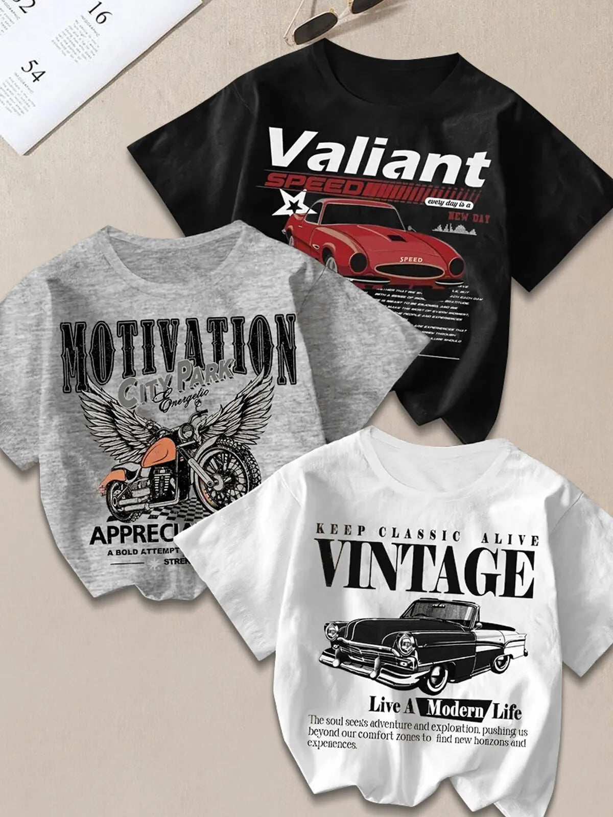 3-Pack Letter Round Neck Short Sleeve T-shirt