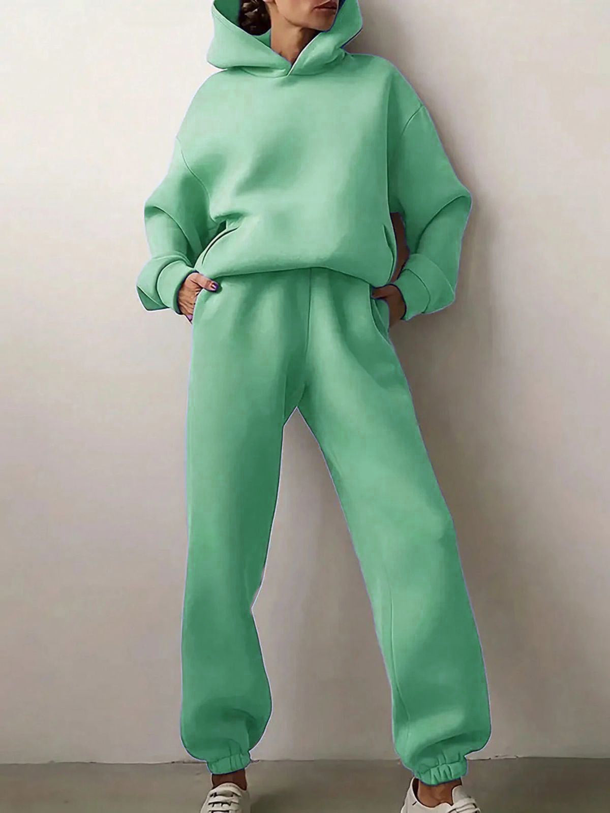 Solid Drop Shoulder Hooded Sweatshirt & Solid Sweatpants