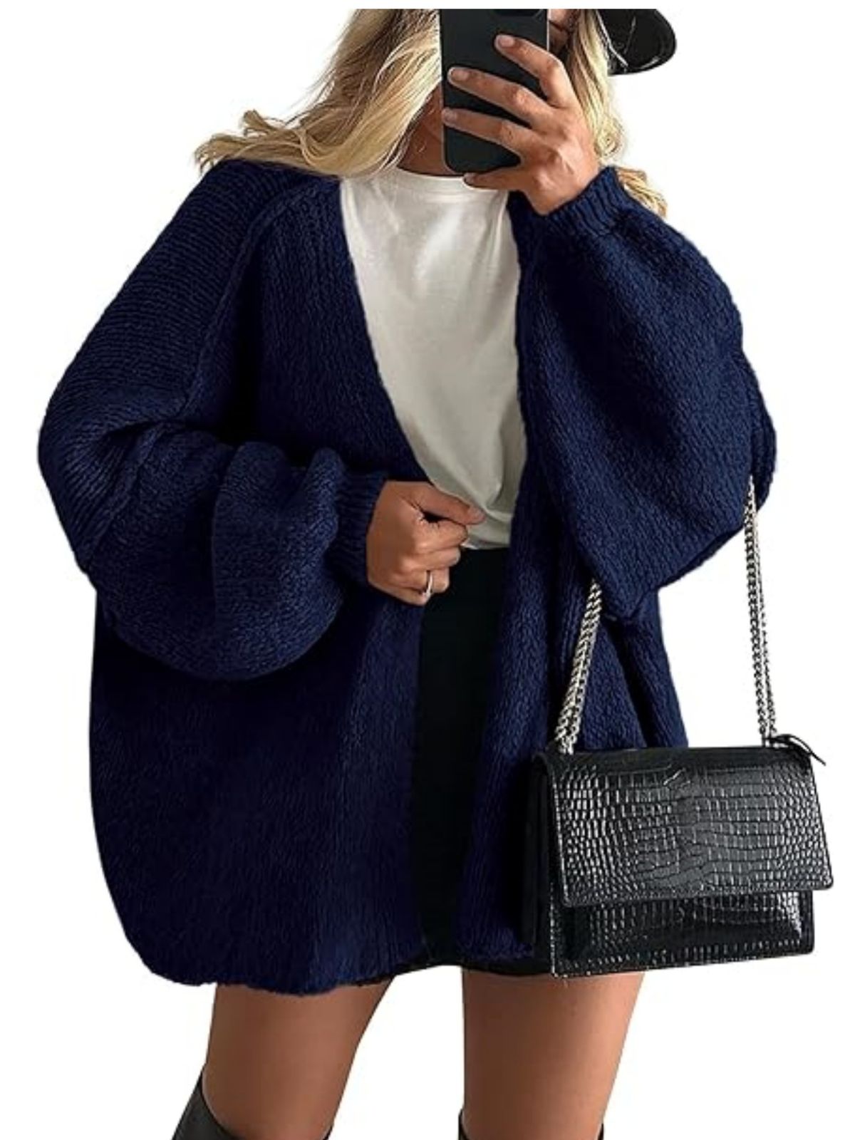 Solid Oversized Camel Outwear Fall Long Lantern Sleeve Knit Cardigan