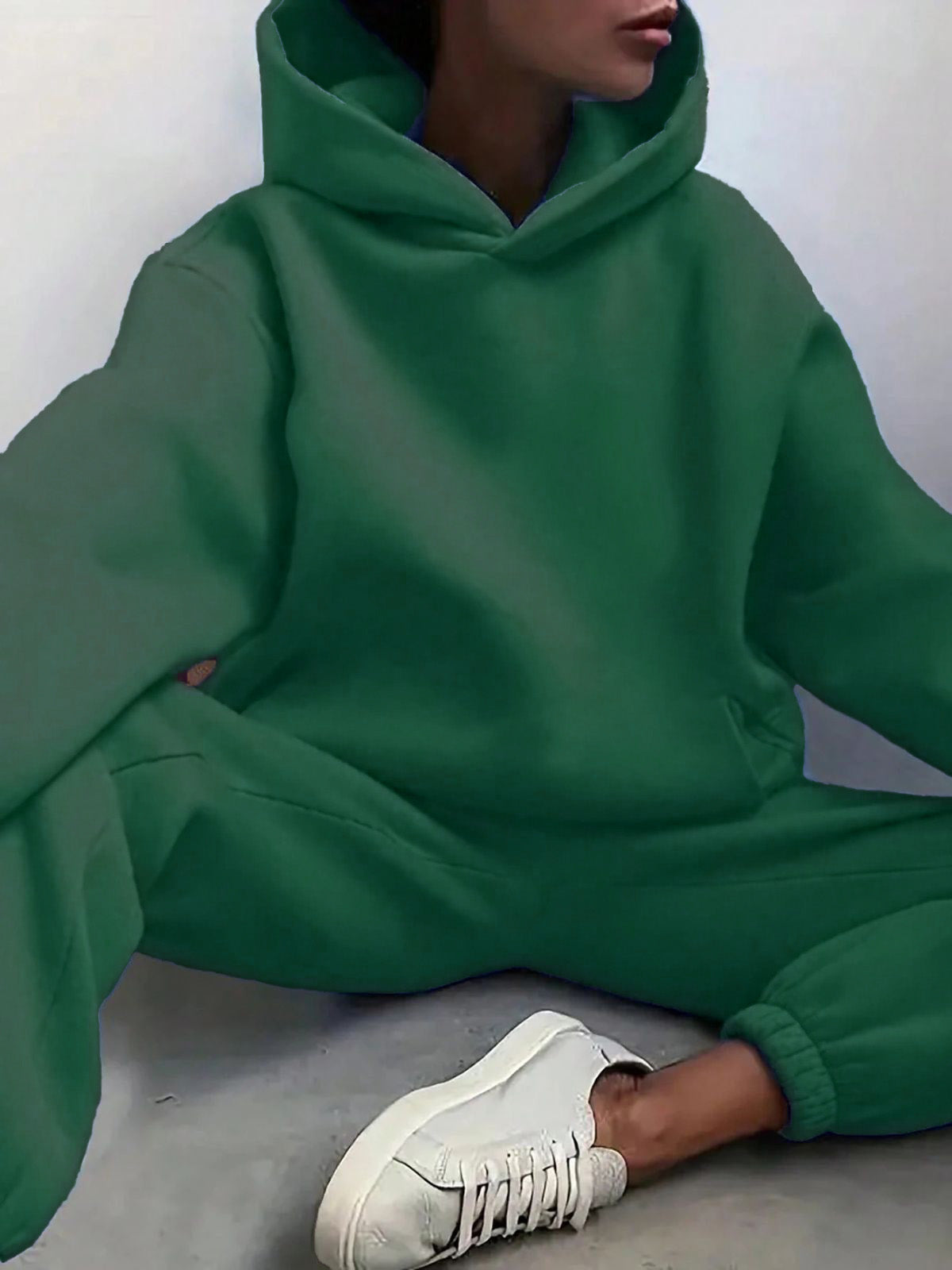 Solid Drop Shoulder Hooded Sweatshirt & Solid Sweatpants
