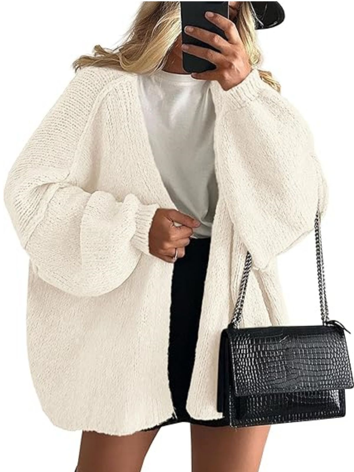 Solid Oversized Camel Outwear Fall Long Lantern Sleeve Knit Cardigan