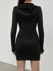 Graphic Hooded Regular Sleeve Wrap Dress