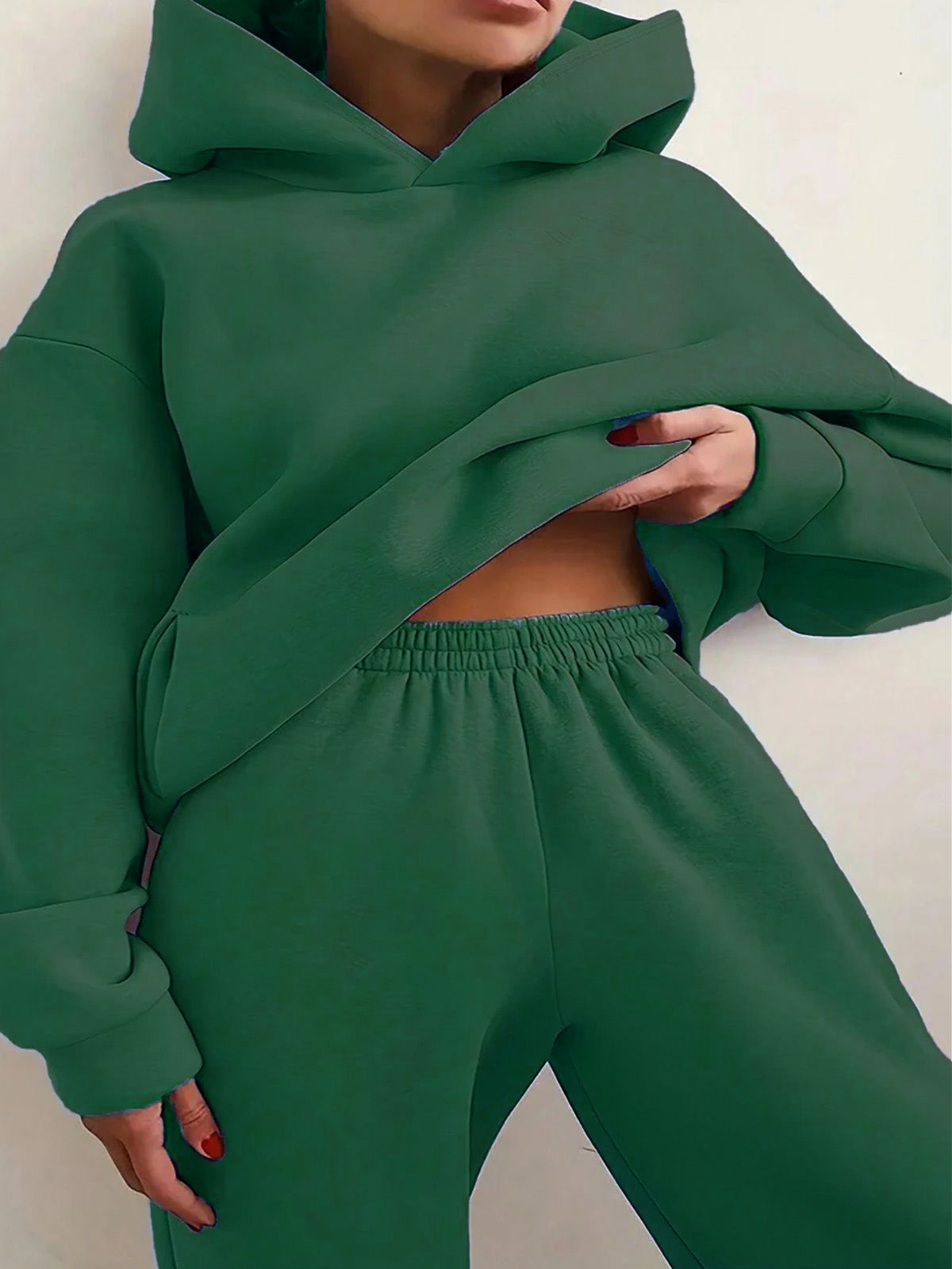 Solid Drop Shoulder Hooded Sweatshirt & Solid Sweatpants
