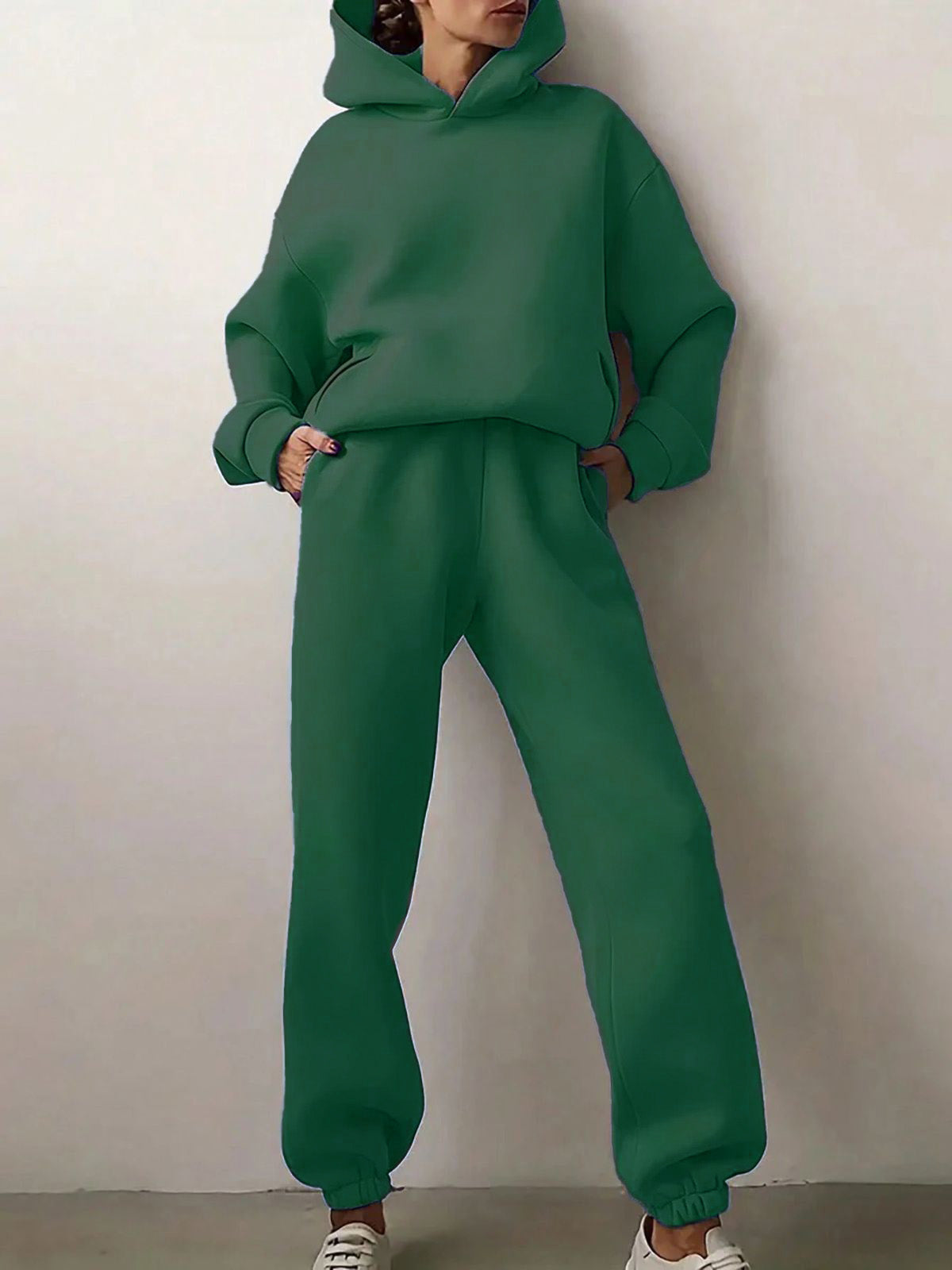 Solid Drop Shoulder Hooded Sweatshirt & Solid Sweatpants