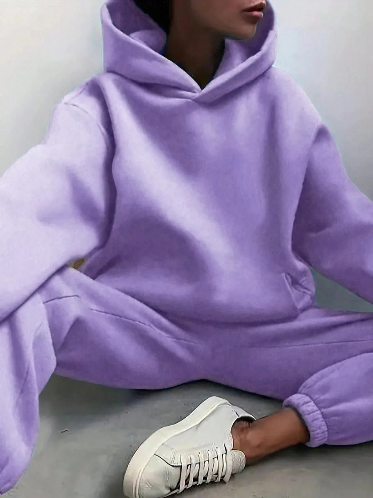 Solid Drop Shoulder Hooded Sweatshirt & Solid Sweatpants