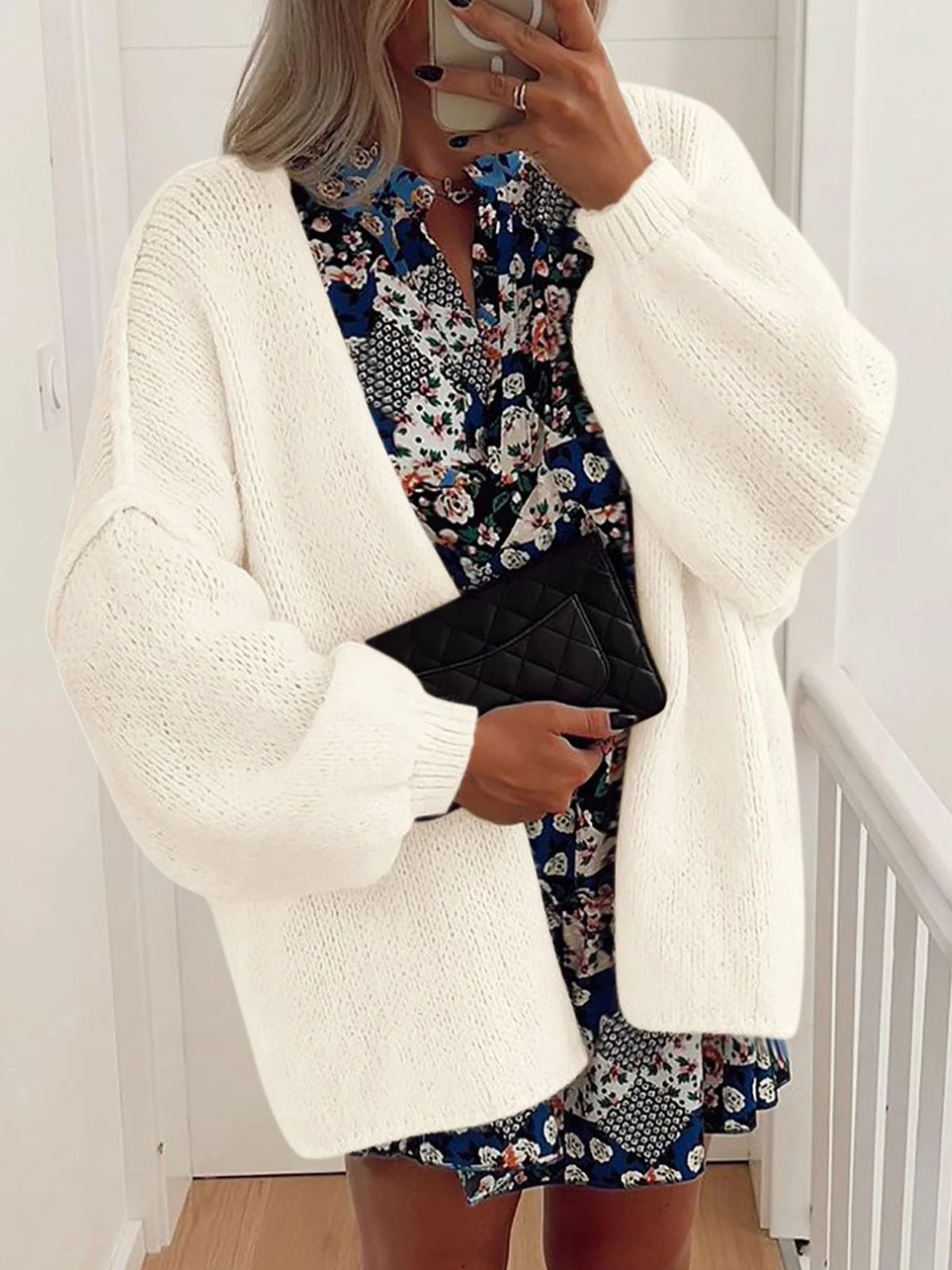 Solid Oversized Camel Outwear Fall Long Lantern Sleeve Knit Cardigan