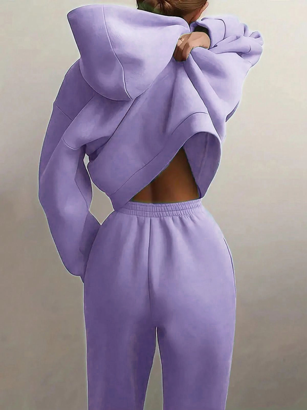 Solid Drop Shoulder Hooded Sweatshirt & Solid Sweatpants