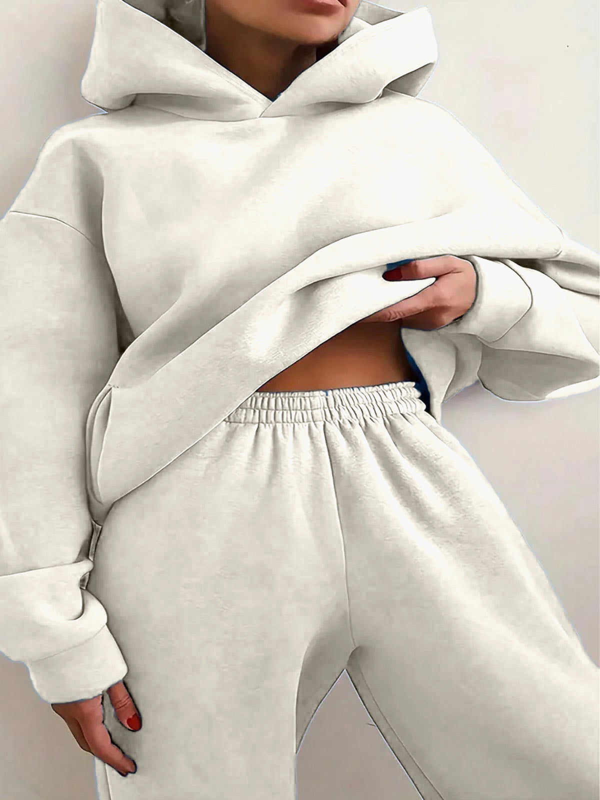 Solid Drop Shoulder Hooded Sweatshirt & Solid Sweatpants