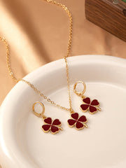 Elegant Style 2 Piece Set Aluminum Alloy Four Leaf Clover Earrings & Necklace Jewelry Set