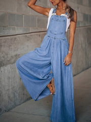 Vintage Square Neck Denim Wide Leg Pocket Jumpsuit