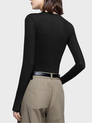 Solid Streetwear Minimalist Double Layer Compression Long Sleeve Basic T-shirt