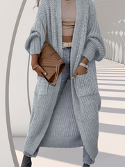 Solid Pocket V-neck Drop Shoulder Casual Basic Pocket Cardigan Ladies Knitwear for Spring & Fall Daily
