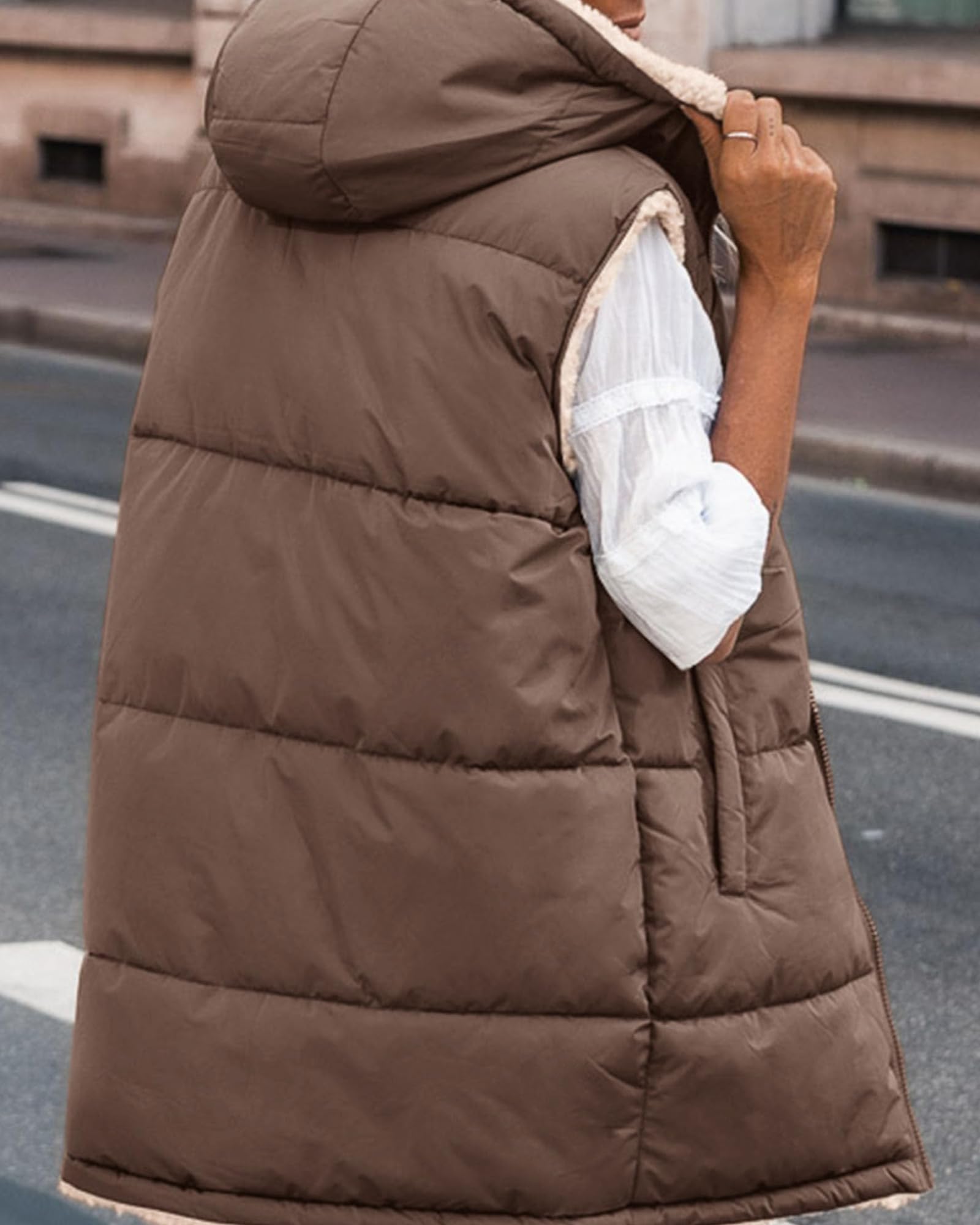 Solid Pocket Zip Up Hooded Basic Casual Vest