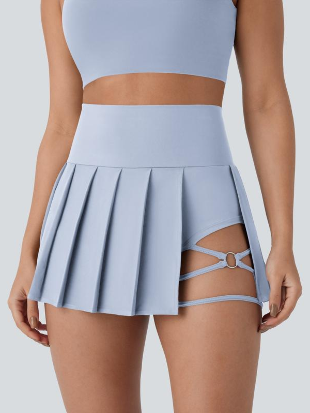 Solid Asymmetric Hem High Waisted Pleated 2 in 1 Side Back Pocket Quick Dry Mini Dance Skirt