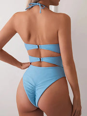 3D Floral Appliques Halter One-piece 